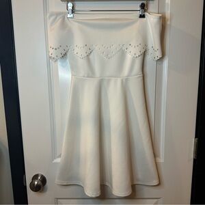 Charlotte Russe White Off-Shoulder Lace Trim Skater Dress | XS | NWT